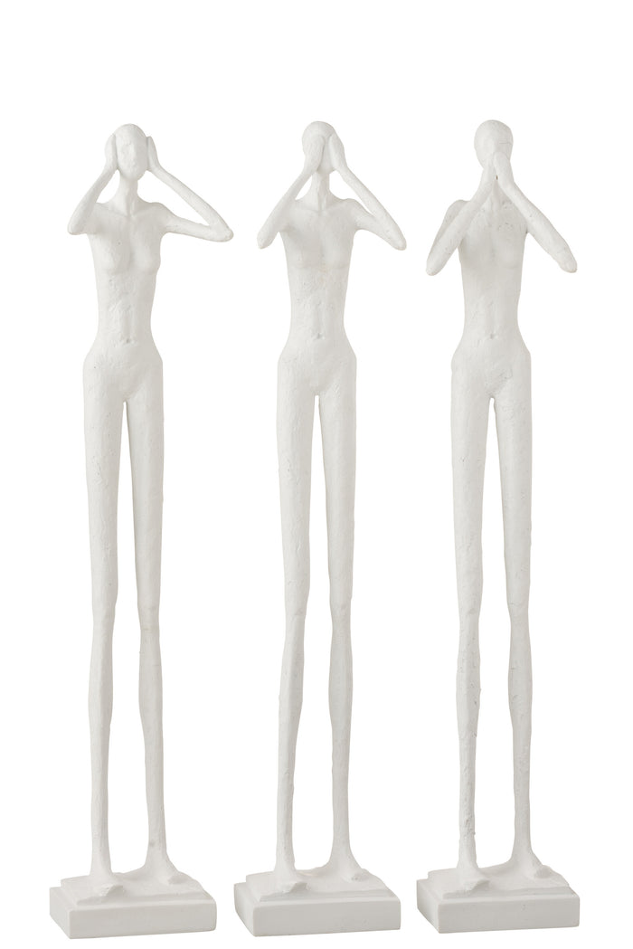 J-Line figuur Horen|Zien|Zwijgen - polyresin - wit - 3 stuks