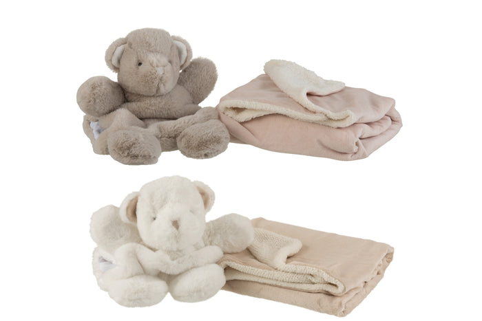 J-Line Plaid knuffelbeer – pluche|polyester – wit|grijs - 2 stuks