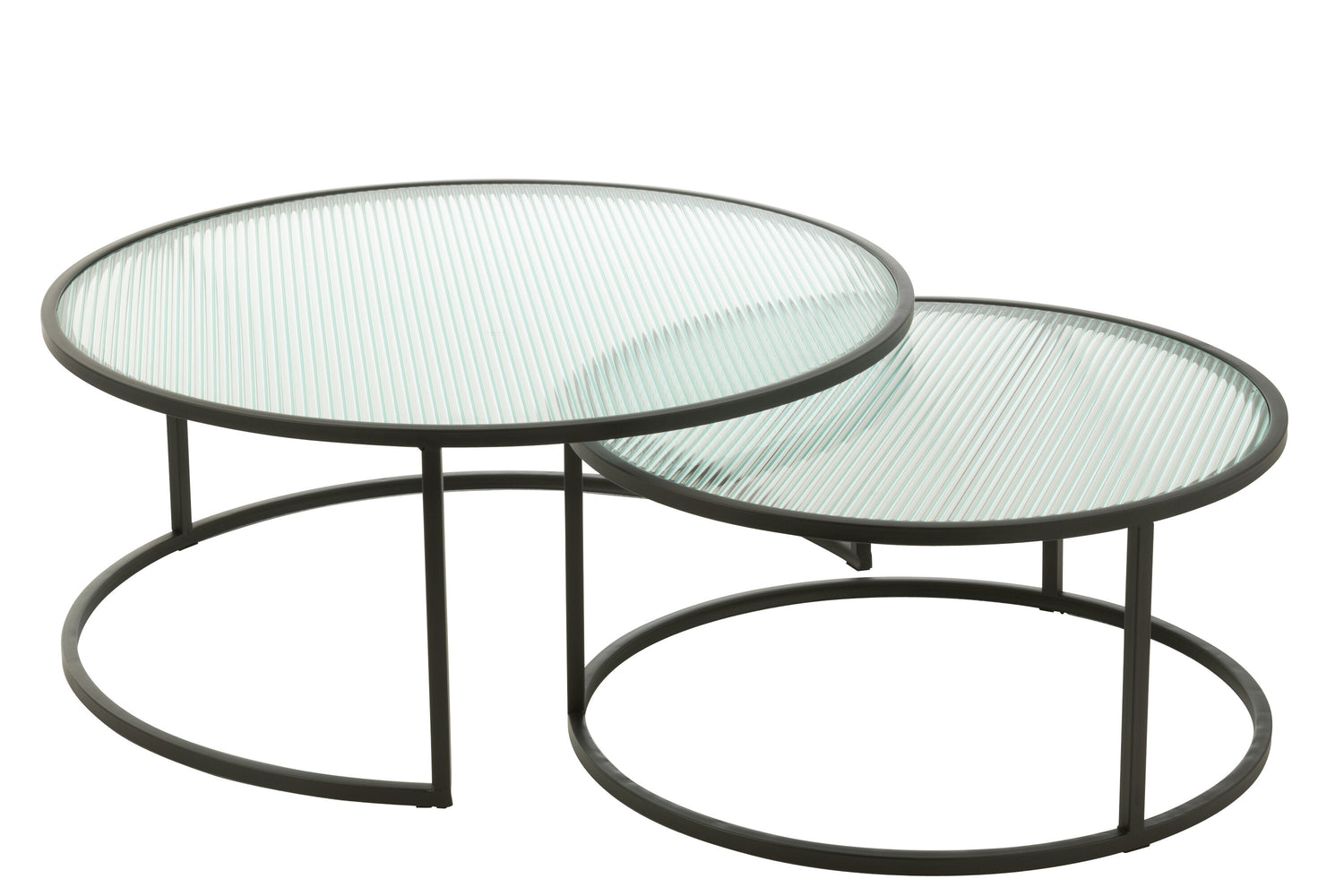 J-Line Set Van 2 Salontafel Rond Metaal|Glas Zwart