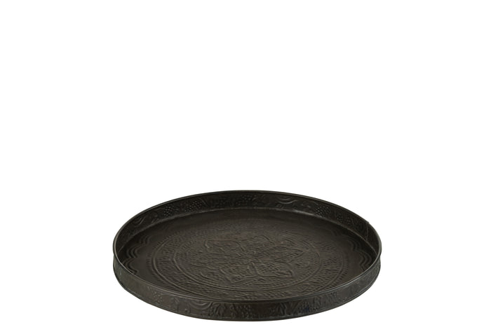 J-Line Plateau Rond Klassiek Ijzer Zwart Mat Small