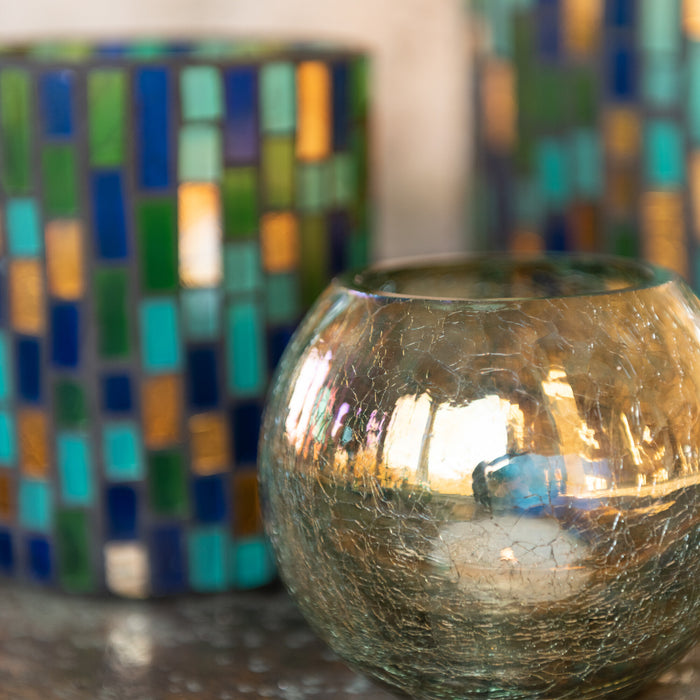 J-Line windlicht Bol Craquele Parel Effect - glas - groen - small