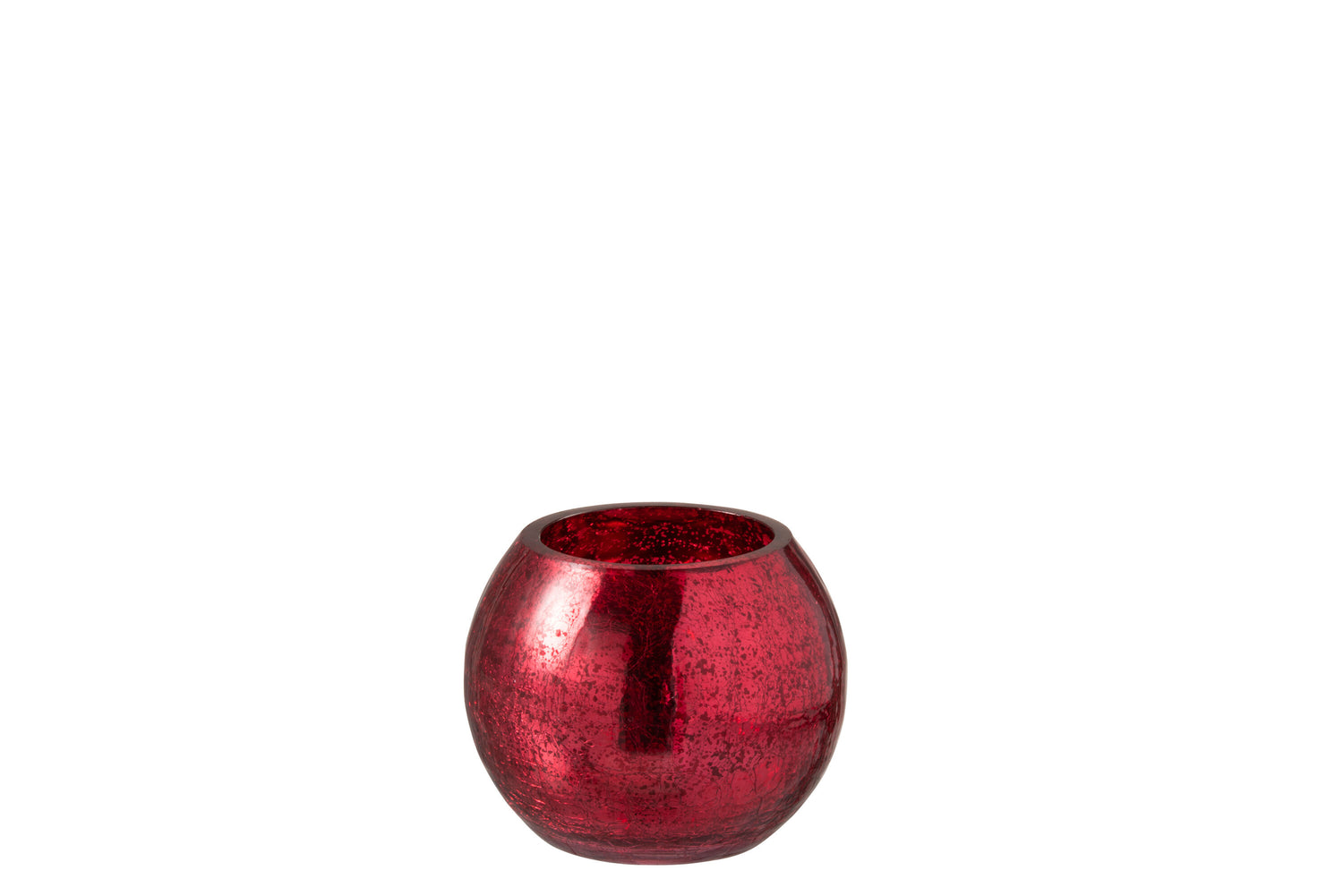 J-Line Windlicht Bol Craquele Glas Blinkend Rood Small