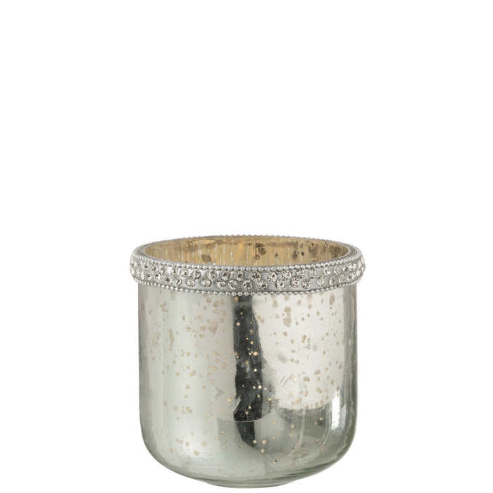 J-Line Windlicht Diamant Glas Zilver Small