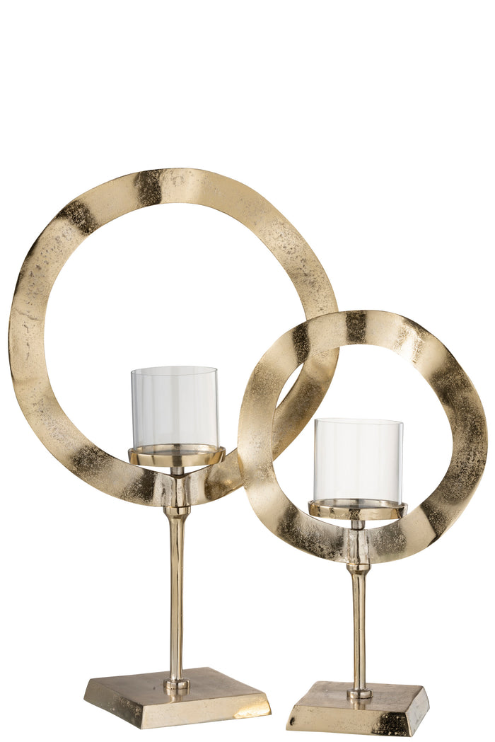 J-Line windlicht Rond Voet - aluminium - goud - large