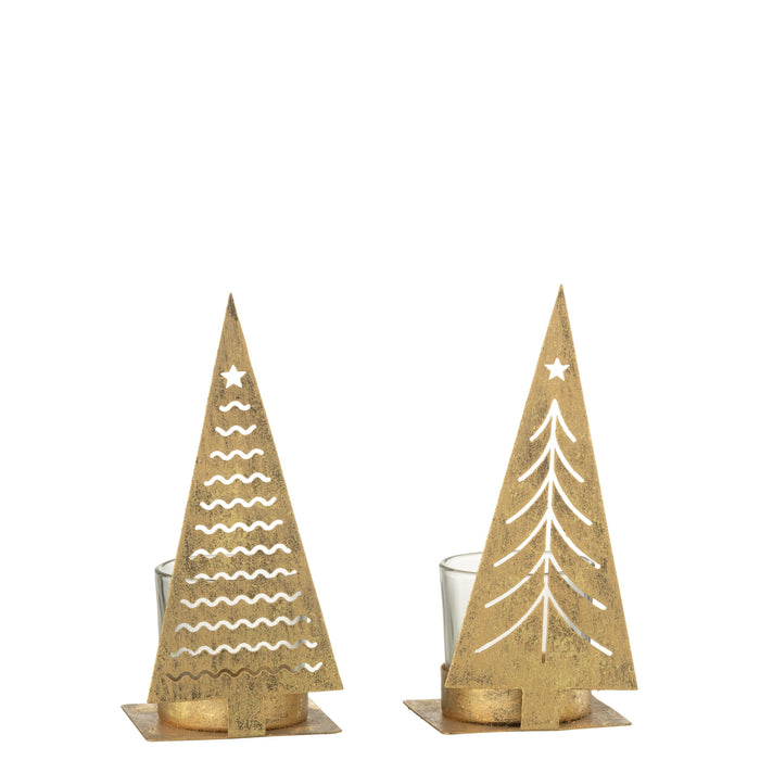 J-Line Kaarshouder kerstboom - theelichthouder - metaal - 2x