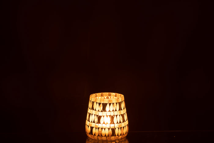 J-Line windlicht Mozaiek - glas - beige - medium