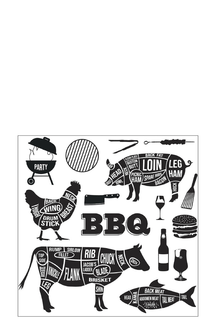 J-Line servet Bbq - papier - wit|zwart - small - 9 pakken van 20