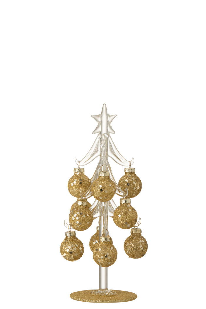 J-Line Kerstboom met ballen Sterretjes - glas - goud - small