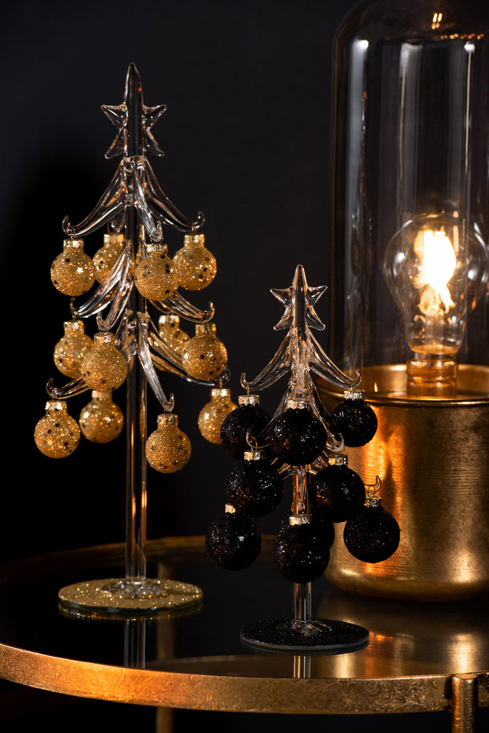 J-Line Kerstboom met ballen Sterretjes - glas - goud - small