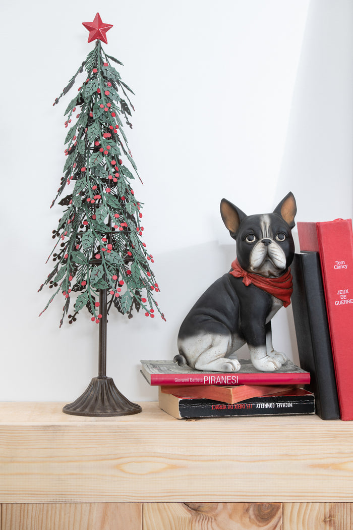 J-Line kerstboom op voet met blaadjes - metaal - groen|rood - large