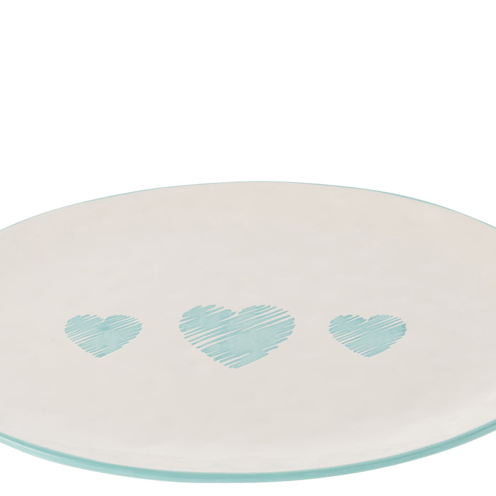 J-Line schaal Ovaal Hart - keramiek - wit|blauw