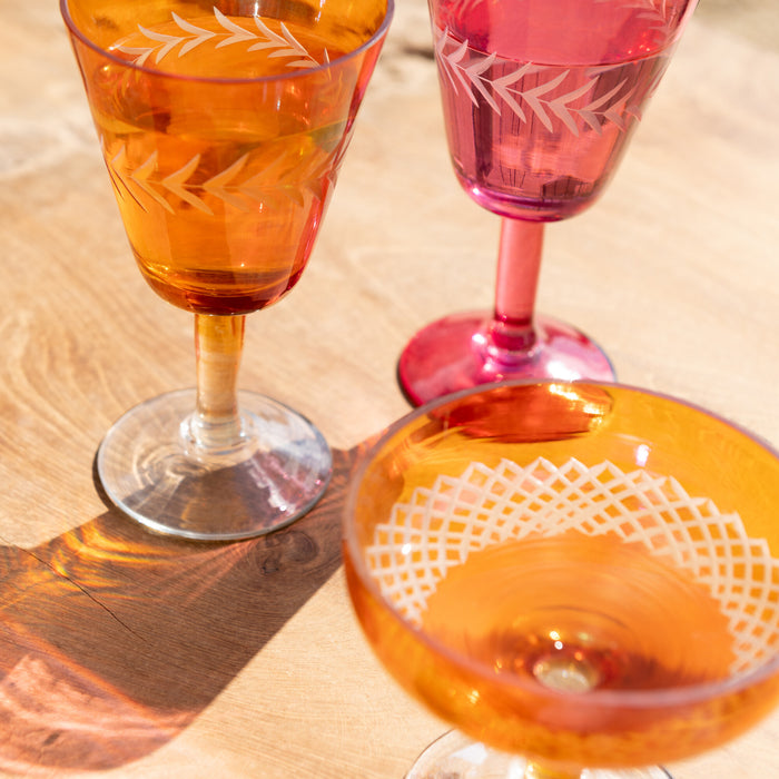 J-Line glas Voet Rond - glas  - oranje - 4 stuks