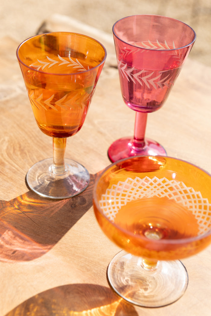 J-Line glas Voet Rond - glas  - oranje - 4 stuks