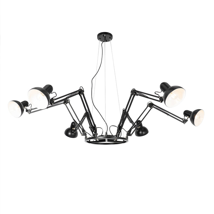 QAZQA Industriële hanglamp zwart 6-lichts verstelbaar - Hobby Spinne