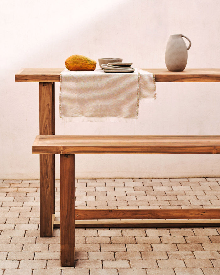 Kave Home - Vilanant tafelloper met franjes beige 46 x 140 cm