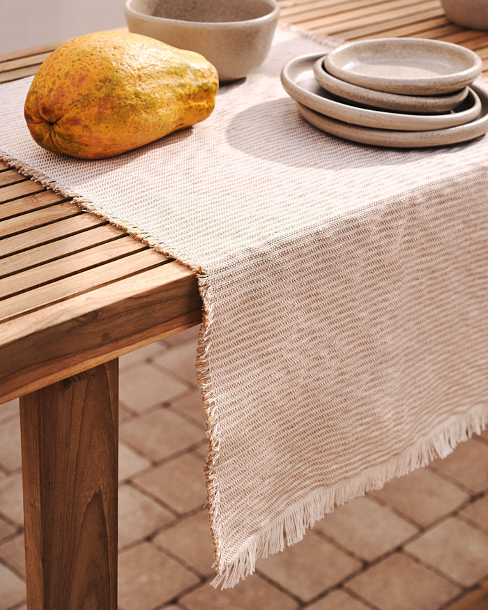 Kave Home - Vilanant tafelloper met franjes beige 46 x 140 cm