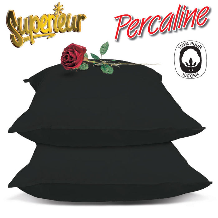 Superieur 100% Percaline katoen|Set van 2|Zwarte Kussensloop 60x70cm