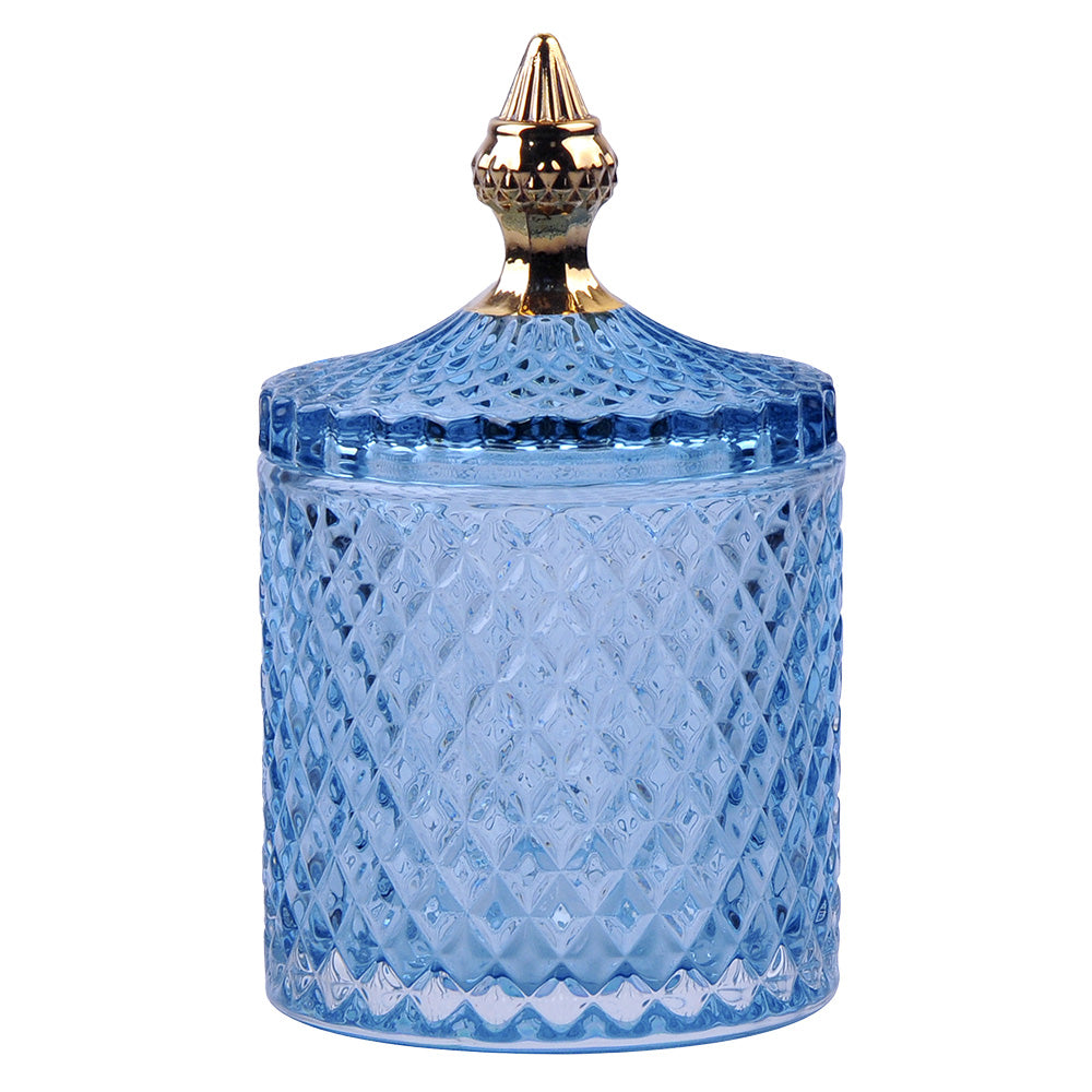 Clayre & Eef Glazen potje  Ø 11x18 cm Blauw Glas Potje met deksel