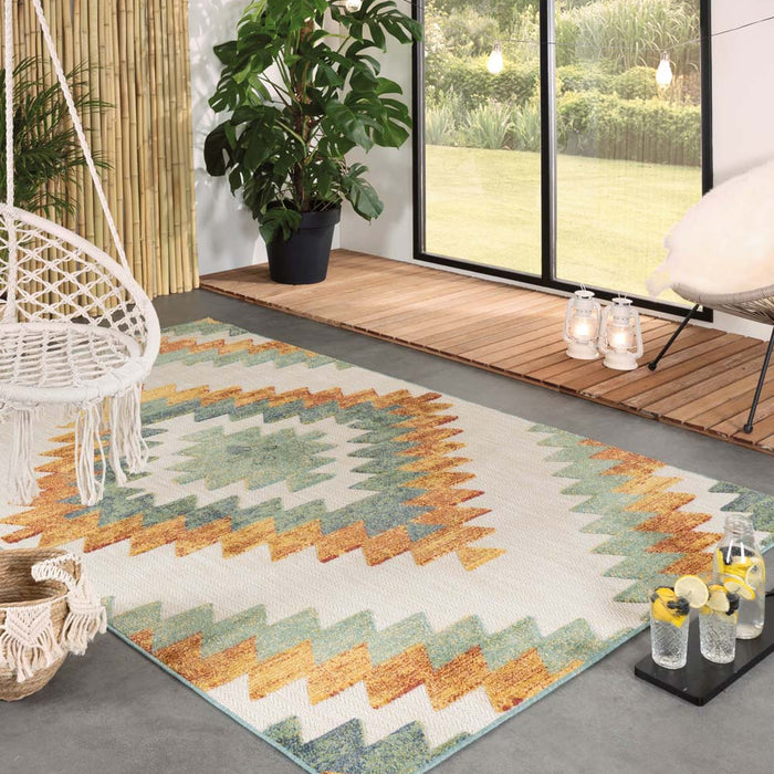 Boho&me Buitenkleed ruit aztek - Verano groen|terra - 140x200 cm