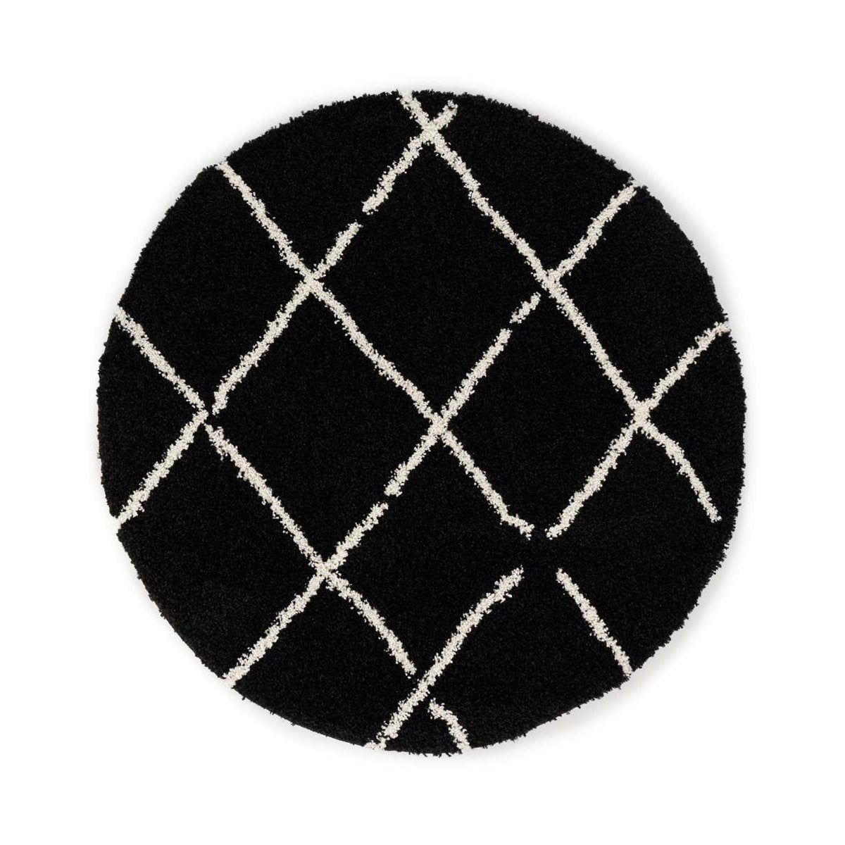 Boho&me Rond hoogpolig vloerkleed ruiten Artisan - zwart|wit - 100 cm