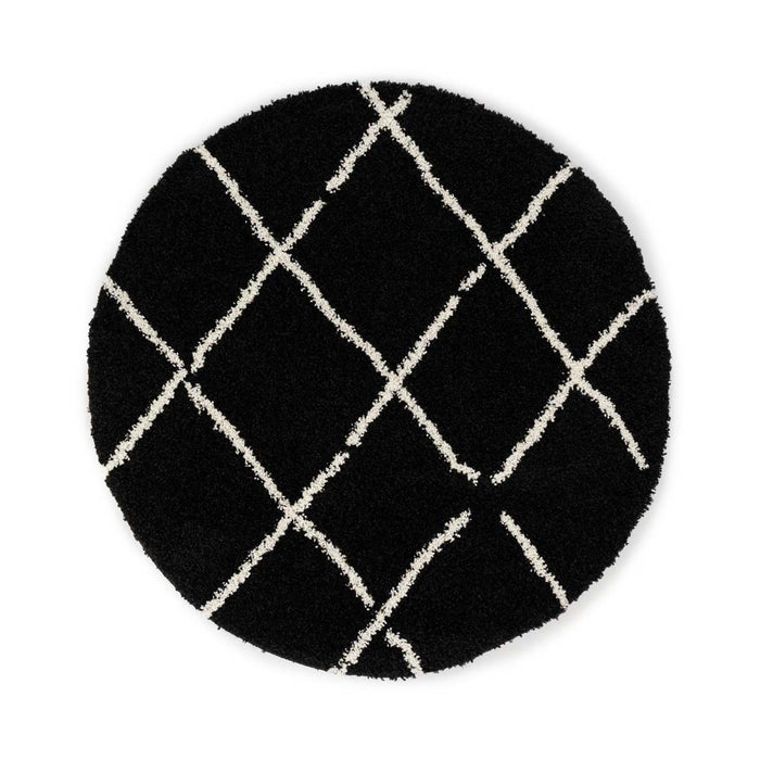 Boho&me Rond hoogpolig vloerkleed ruiten Artisan - zwart|wit - 100 cm