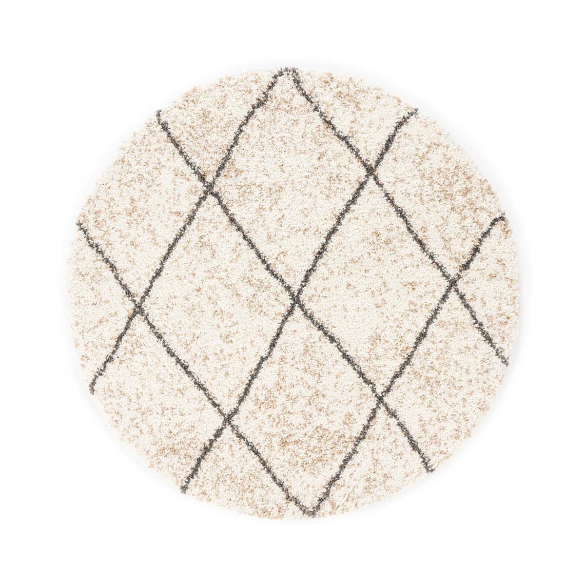 Boho&me Rond hoogpolig vloerkleed geruit Artisan - wit|grijs - 100 cm