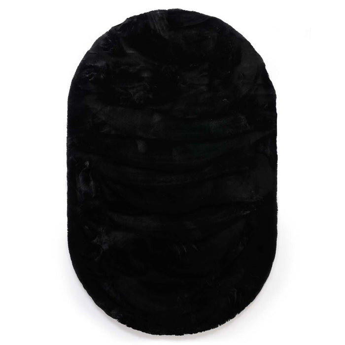 Tapeso Ovaal hoogpolig vloerkleed - Comfy plus - zwart - 120x180 cm