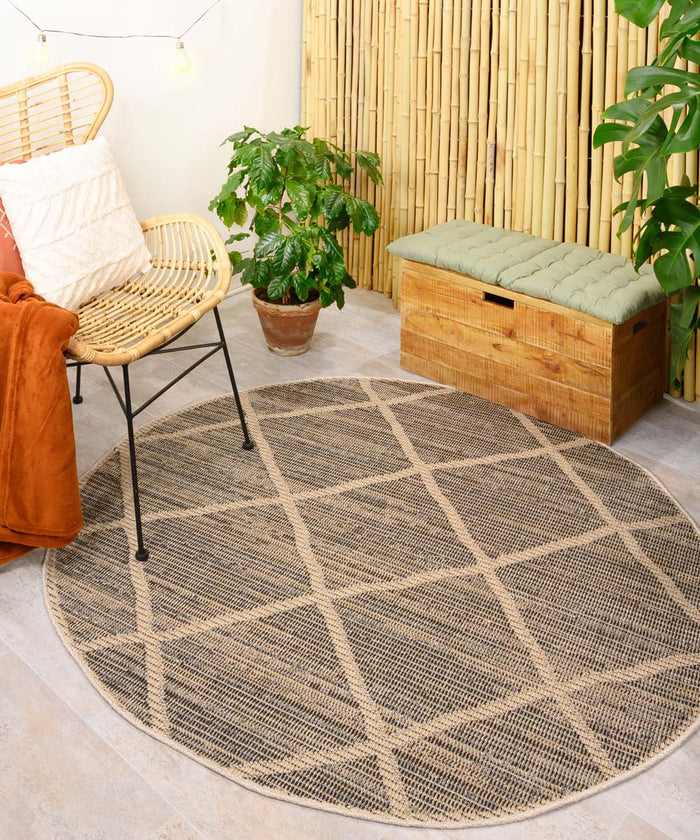 Boho&me Rond jute buitenkleed ruiten Sunny - naturel - 200 cm rond