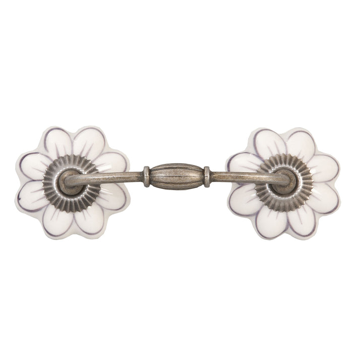 Clayre & Eef Handgreep  12 cm Wit Keramiek Bloemen Handgreep Keuken