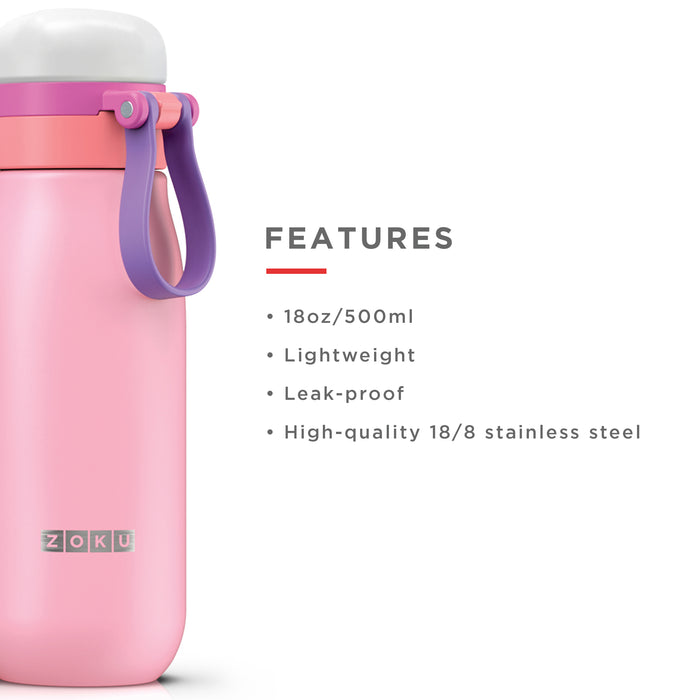 Drinkbeker, 0.5 L, RVS, BPA vrij, Roze - Zoku | Kids