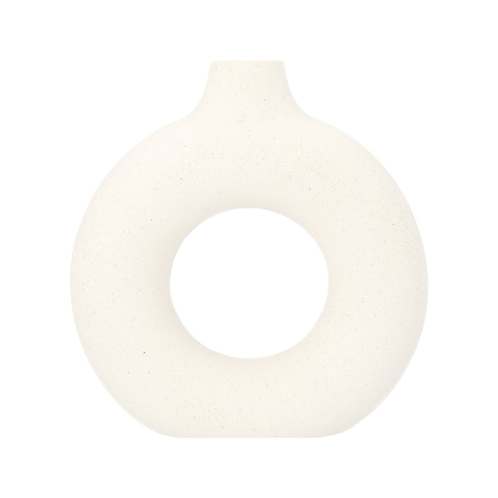 QUVIO Vaas rond met gat in het midden - 19 cm - Keramiek - Wit