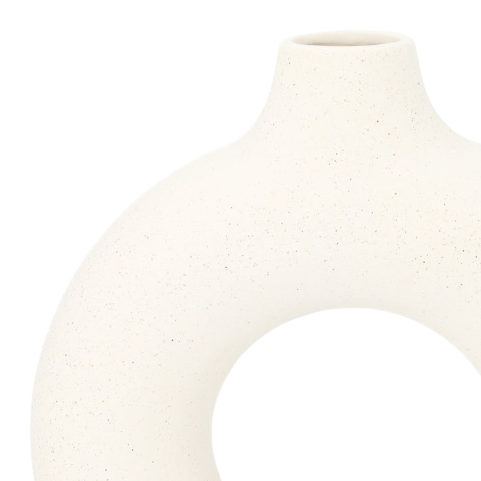 QUVIO Vaas rond met gat in het midden - 19 cm - Keramiek - Wit