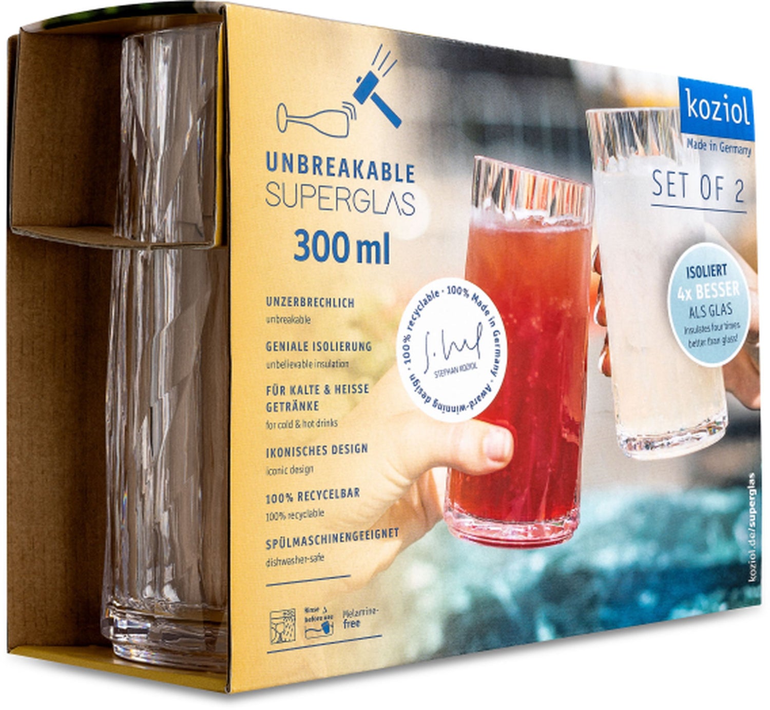 Koziol - Club No.8 - Superglas - 300ml - Longdrink - Set van 2