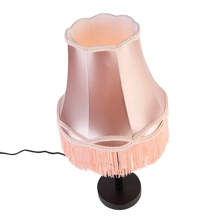 QAZQA Klassieke tafellamp zwart met granny kap roze 30 cm - Simplo