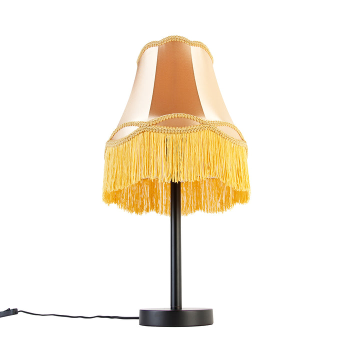 QAZQA Klassieke tafellamp zwart met granny kap goud 30 cm - Simplo