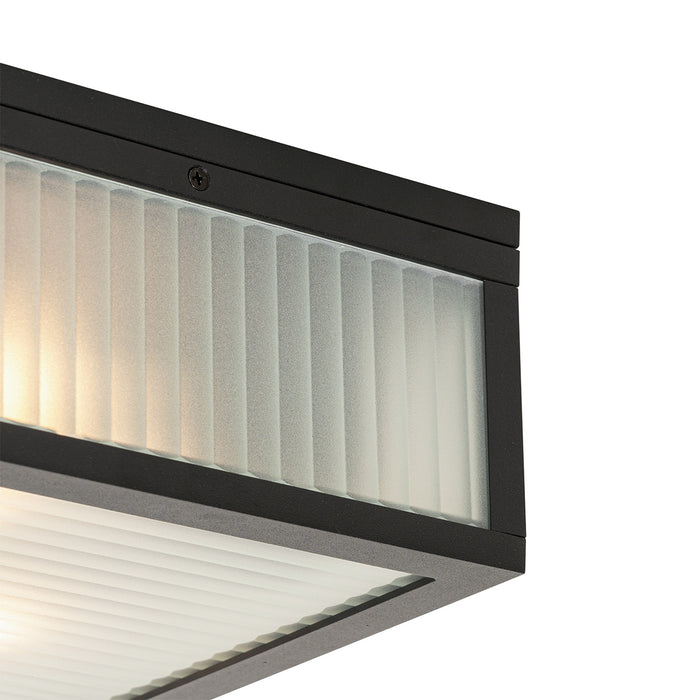 QAZQA Buiten plafondlamp zwart met ribbel glas 2-lichts IP44 -
