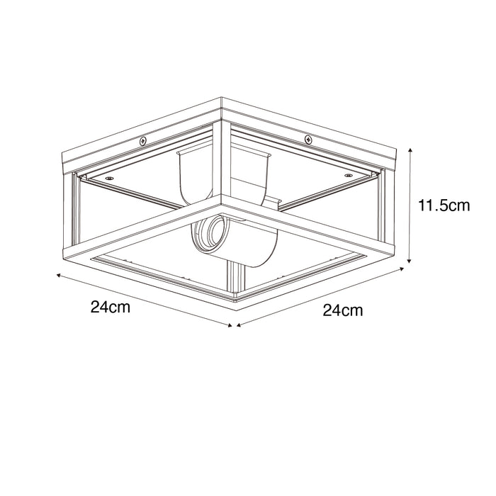 QAZQA Buiten plafondlamp zwart met ribbel glas 2-lichts IP44 -