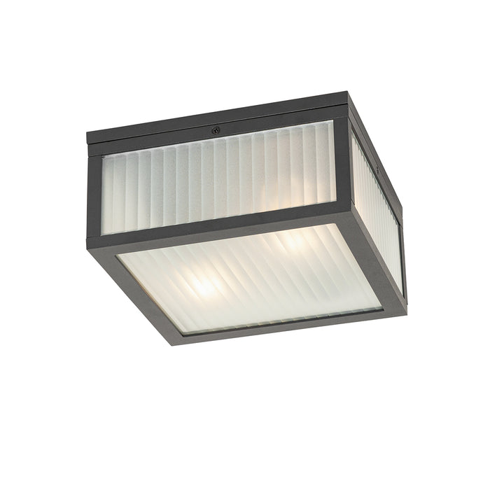 QAZQA Buiten plafondlamp zwart met ribbel glas 2-lichts IP44 -