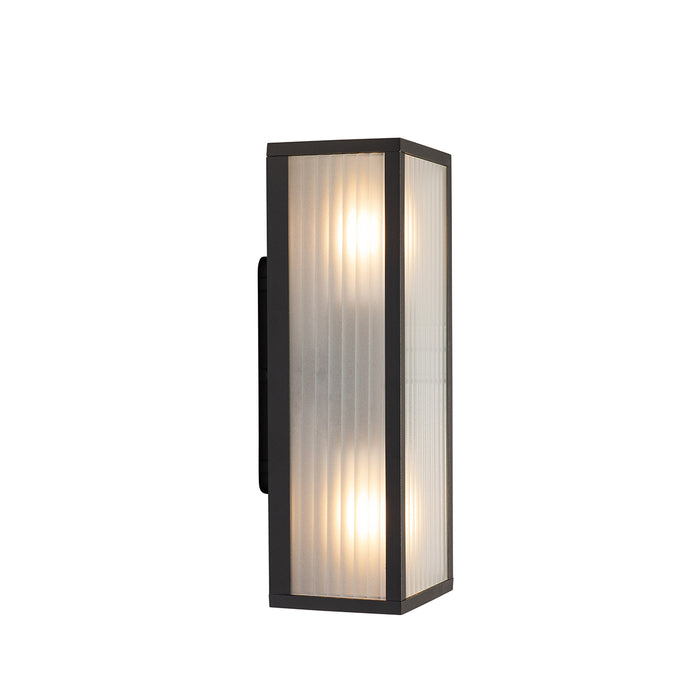 QAZQA Buiten wandlamp zwart met ribbel glas 2-lichts IP44 - Charlois