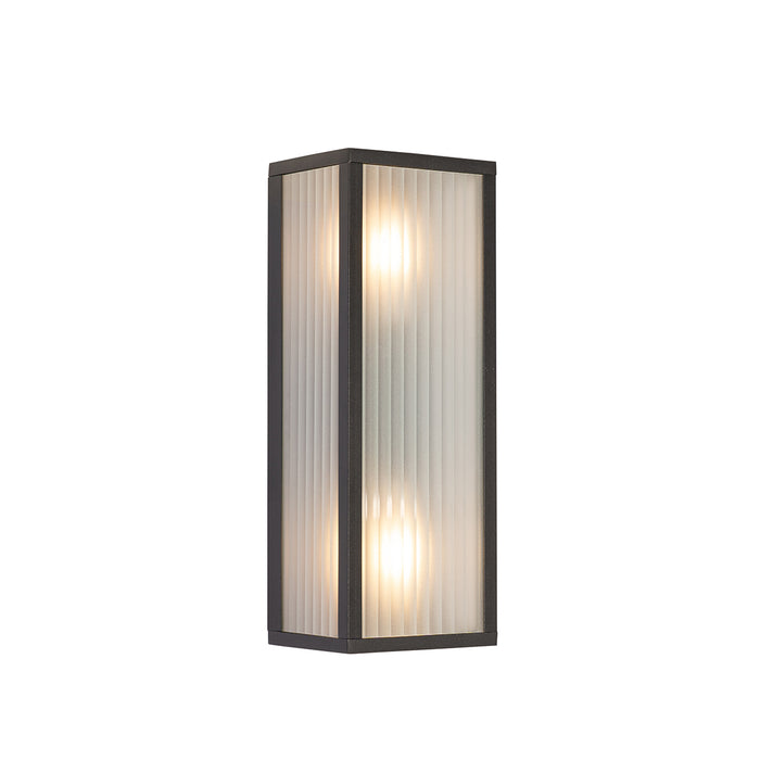 QAZQA Buiten wandlamp zwart met ribbel glas 2-lichts IP44 - Charlois