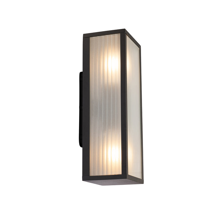 QAZQA Buiten wandlamp zwart met ribbel glas 2-lichts IP44 - Charlois
