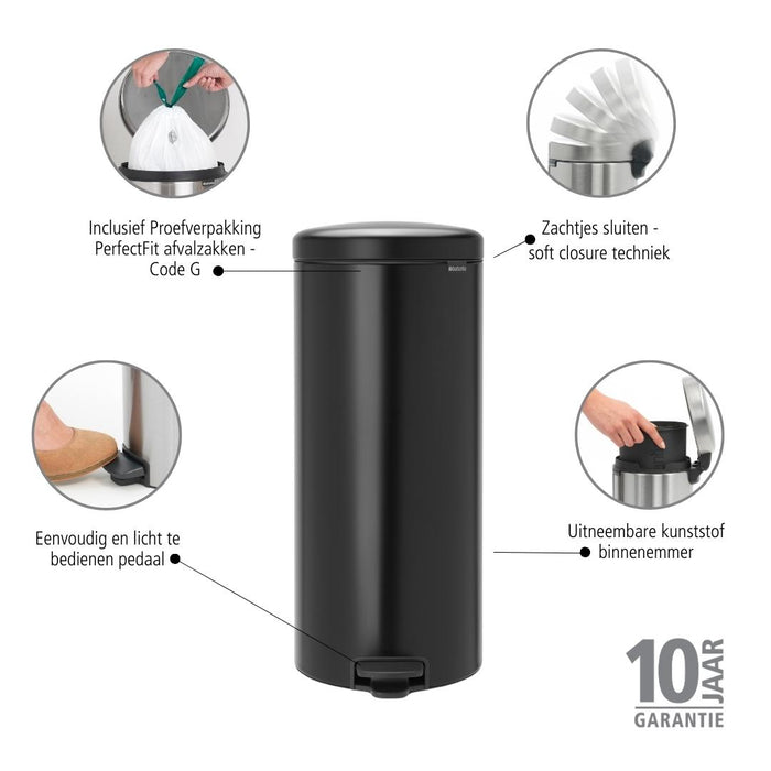 Brabantia NewIcon Pedaalemmer 30 L - Mat Zwart