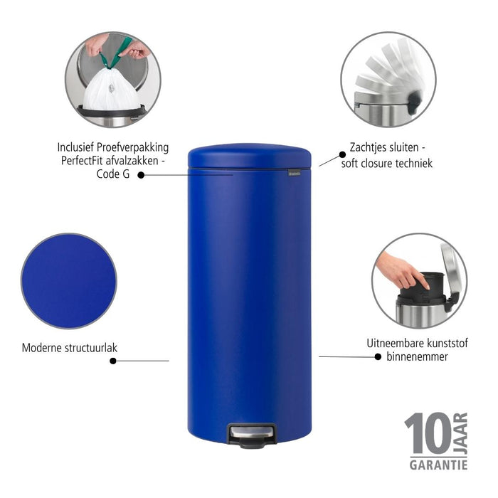 Brabantia NewIcon Pedaalemmer 30 L- Mineral Powerful Blue