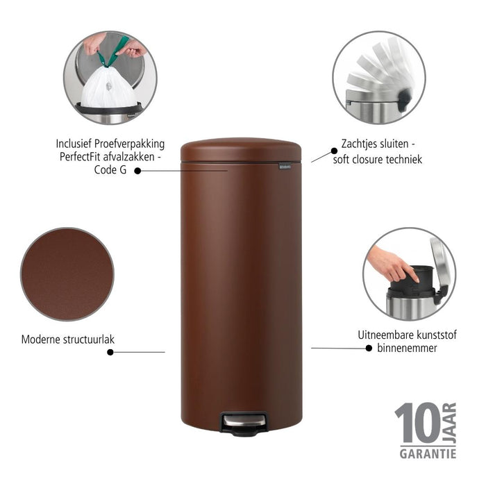 Brabantia NewIcon Pedaalemmer 30 L - Mineral Cosy Brown