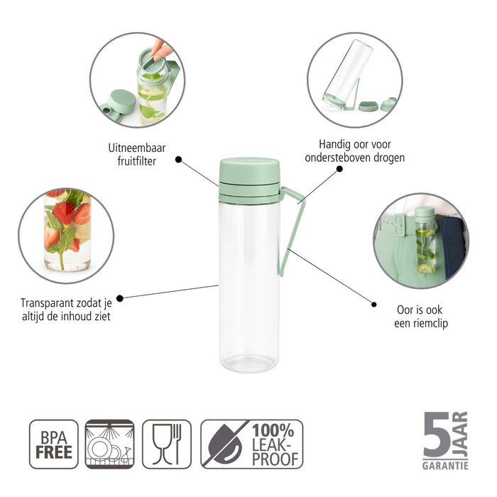 Brabantia Make & Take Waterfles met Fruitfilter 0,5 L - Jade Green