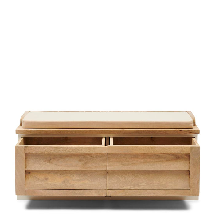 Rivièra Maison - Handgemaakte Opbergbank, Mangohout met Katoenen Bekleding, 40x48x110 cm