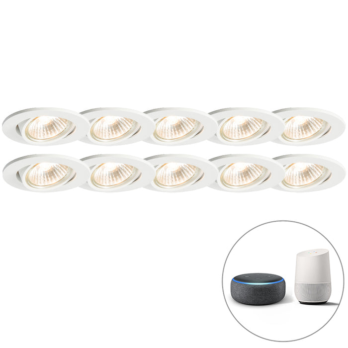 QAZQA Set van 10 smart inbouwspots wit kantelbaar incl. Wifi GU10 -