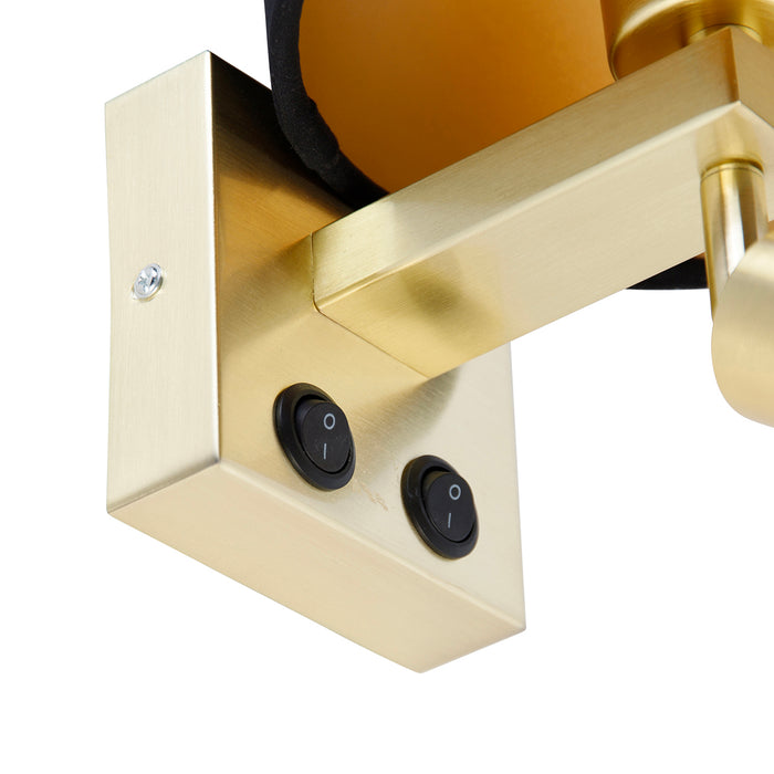 QAZQA Wandlamp messing met leeslamp en kap 18 cm zwart - Brescia