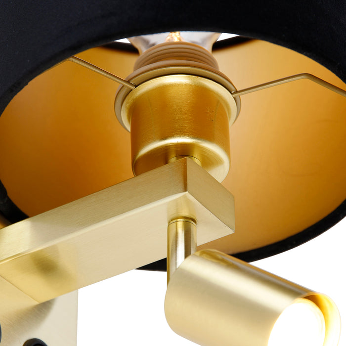 QAZQA Wandlamp messing met leeslamp en kap 18 cm zwart - Brescia