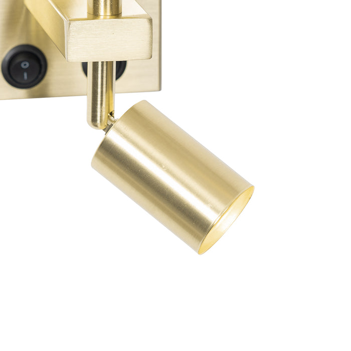 QAZQA Wandlamp messing met leeslamp en kap 18 cm zwart - Brescia